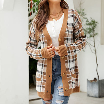 Women's Longline Knit Cardigan with Button Front Closure - Elegant Knitwear