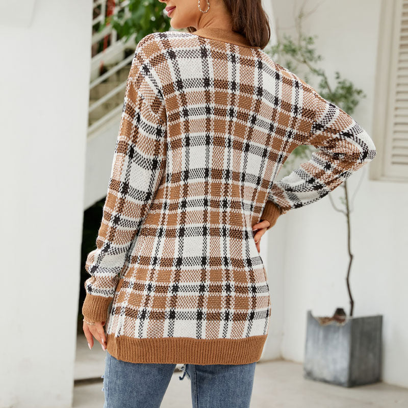 Women's Longline Knit Cardigan with Button Front Closure - Elegant Knitwear