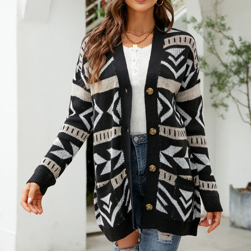 Women's Longline Knit Cardigan with Button Front Closure - Elegant Knitwear