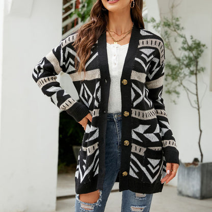 Women's Longline Knit Cardigan with Button Front Closure - Elegant Knitwear