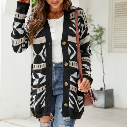Women's Longline Knit Cardigan with Button Front Closure - Elegant Knitwear