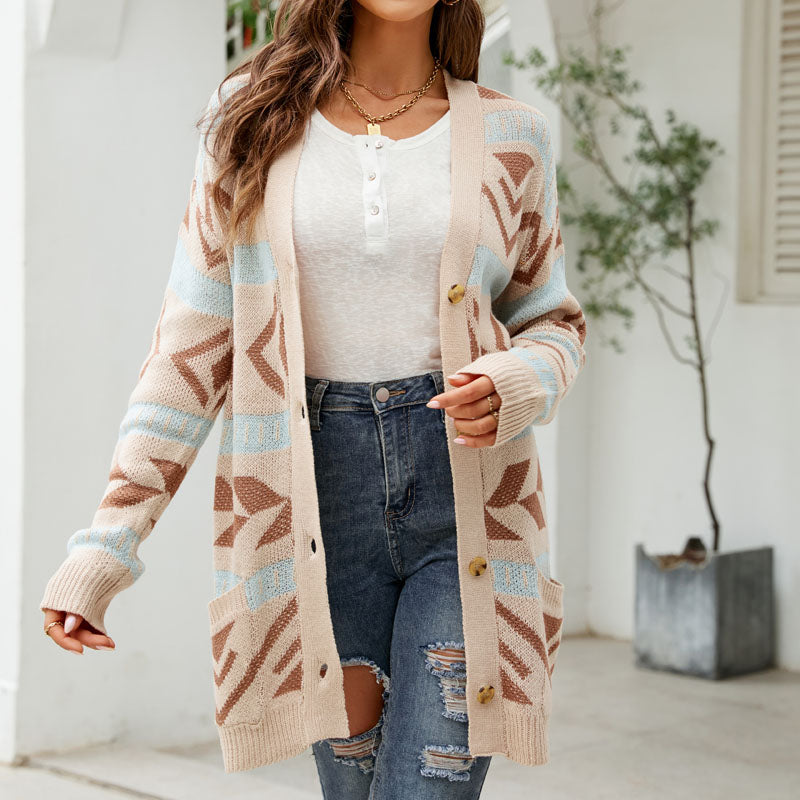 Women's Longline Knit Cardigan with Button Front Closure - Elegant Knitwear