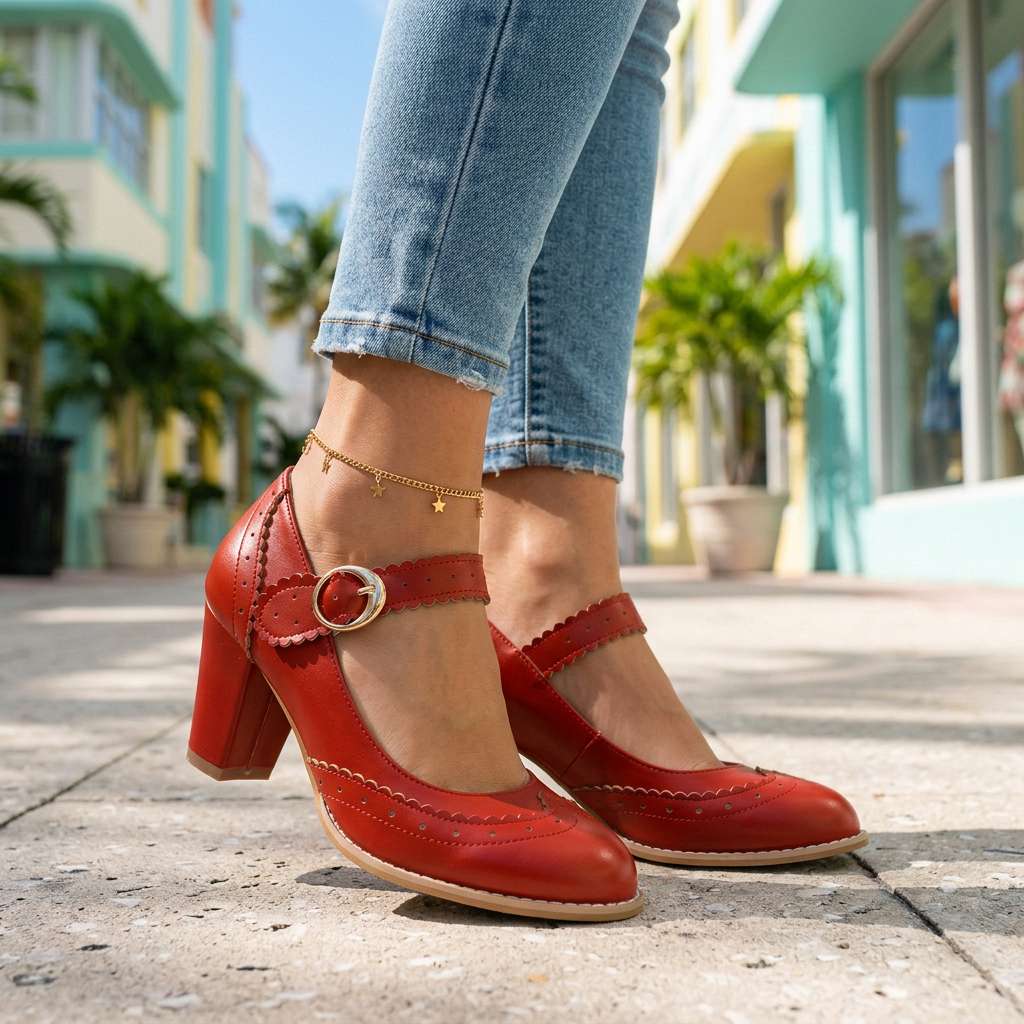 Women's Mary Jane Pumps with Brogue Edges