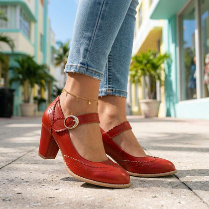 Women's Mary Jane Pumps with Brogue Edges