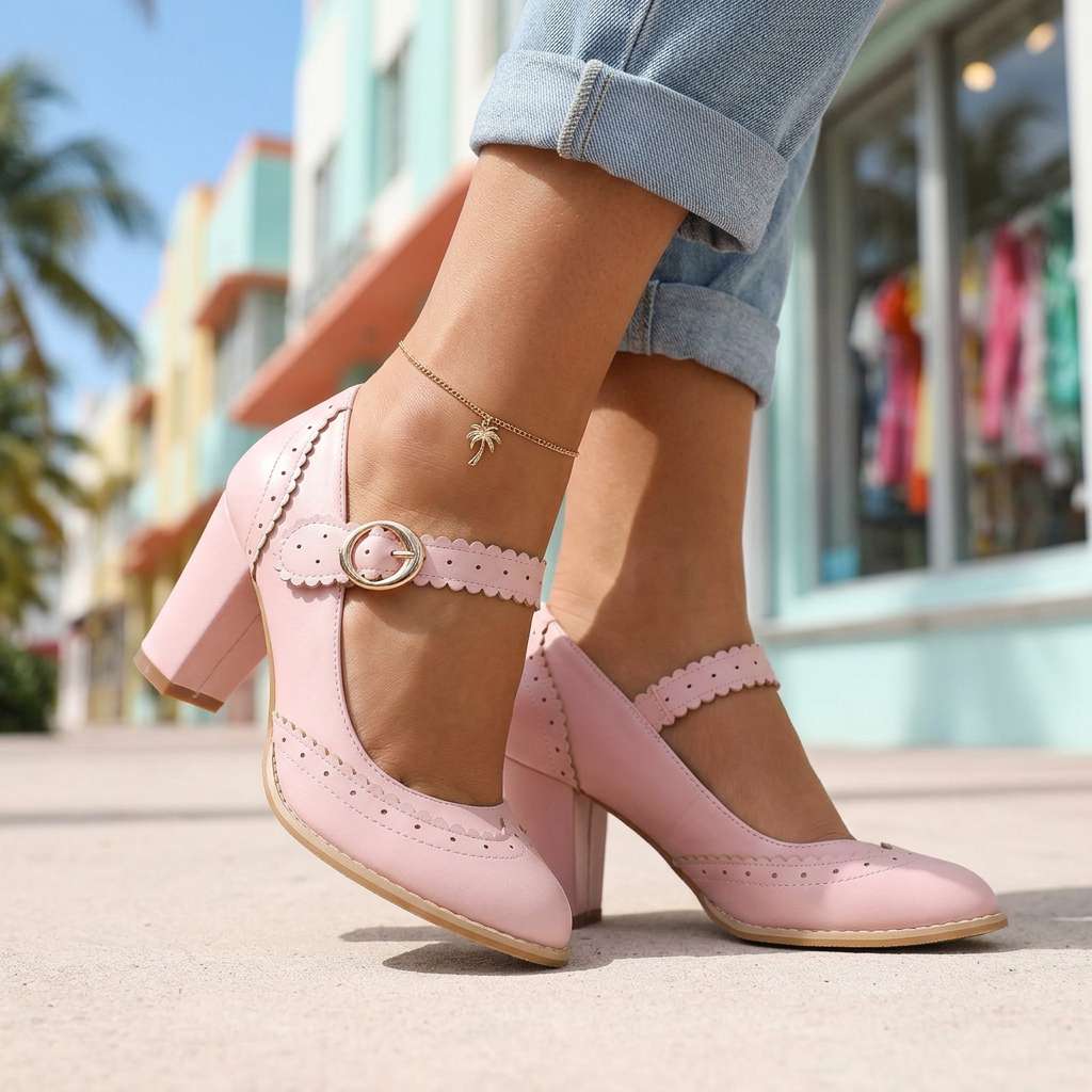 Women's Mary Jane Pumps with Brogue Edges