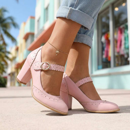 Women's Mary Jane Pumps with Brogue Edges