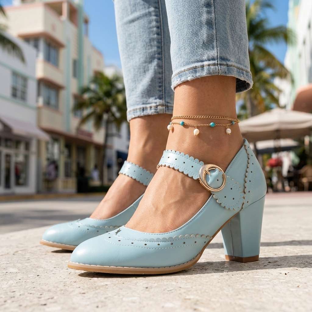 Women's Mary Jane Pumps with Brogue Edges