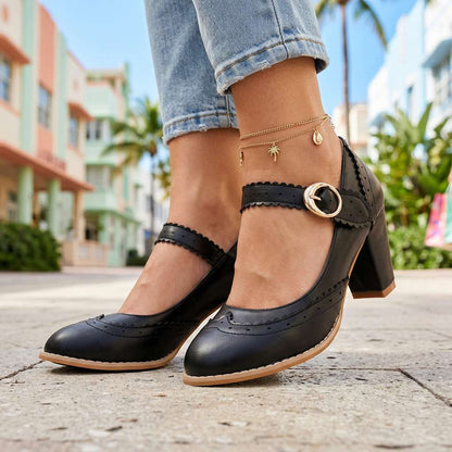 Women's Mary Jane Pumps with Brogue Edges