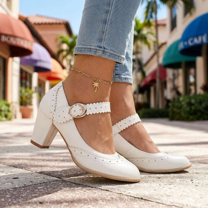 Women's Mary Jane Pumps with Brogue Edges