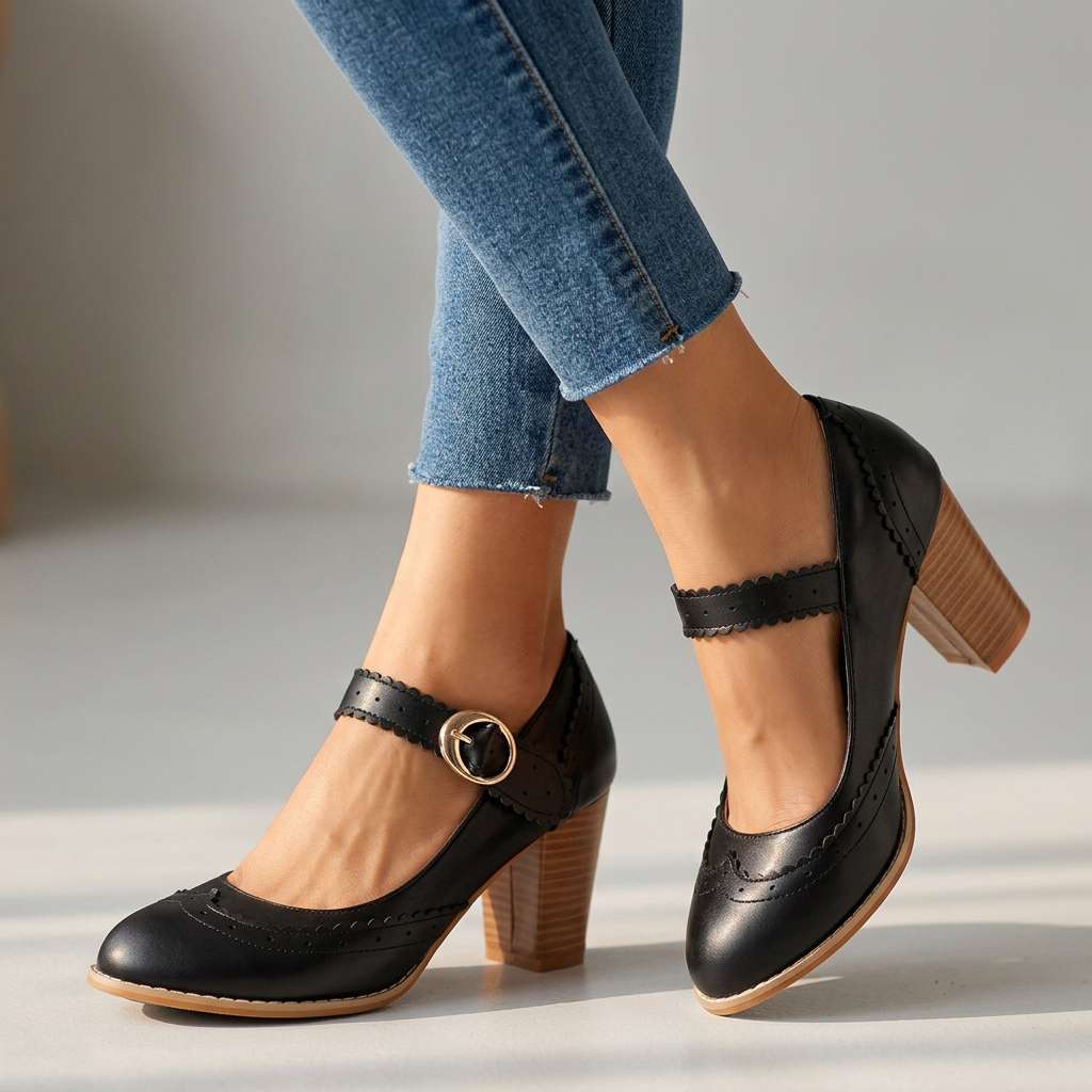 Women's Mary Jane Pumps with Brogue Edges