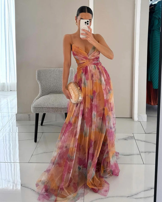 Women's Maxi Dress with Adjustable Straps and High Waist