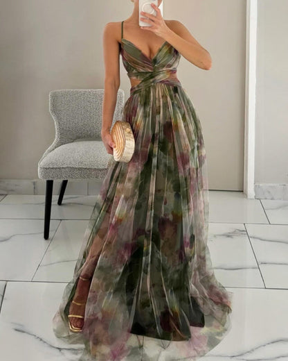 Women's Maxi Dress with Adjustable Straps and High Waist