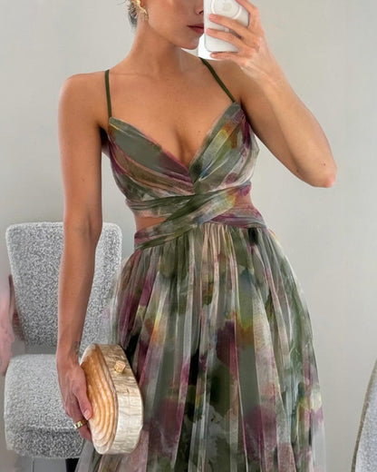Women's Maxi Dress with Adjustable Straps and High Waist
