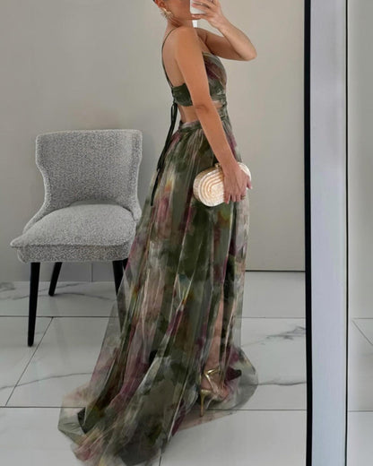 Women's Maxi Dress with Adjustable Straps and High Waist