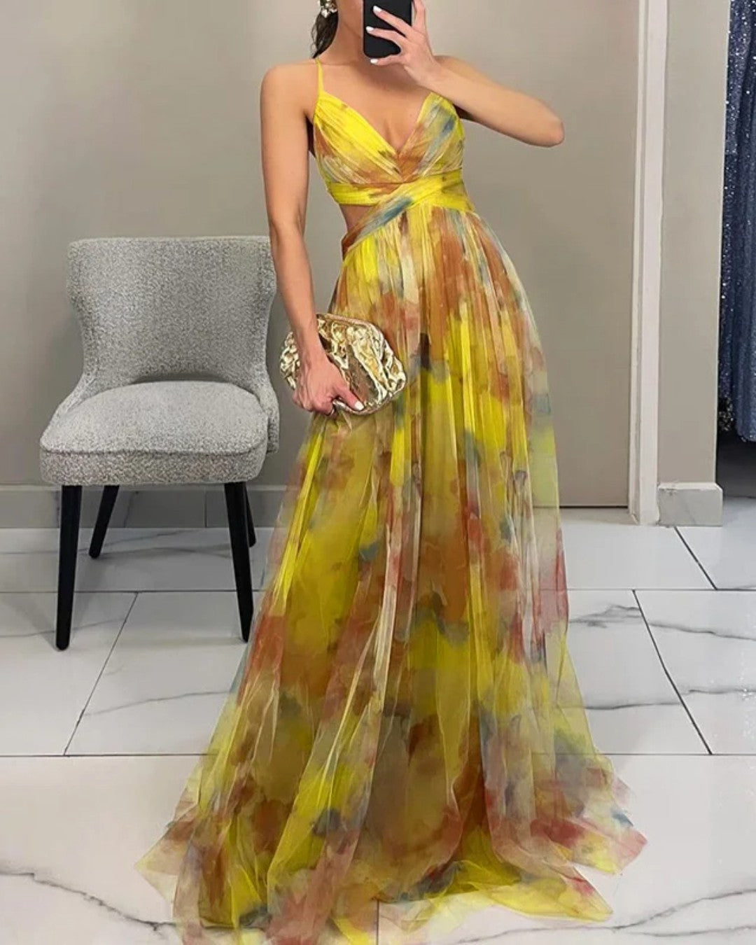 Women's Maxi Dress with Adjustable Straps and High Waist