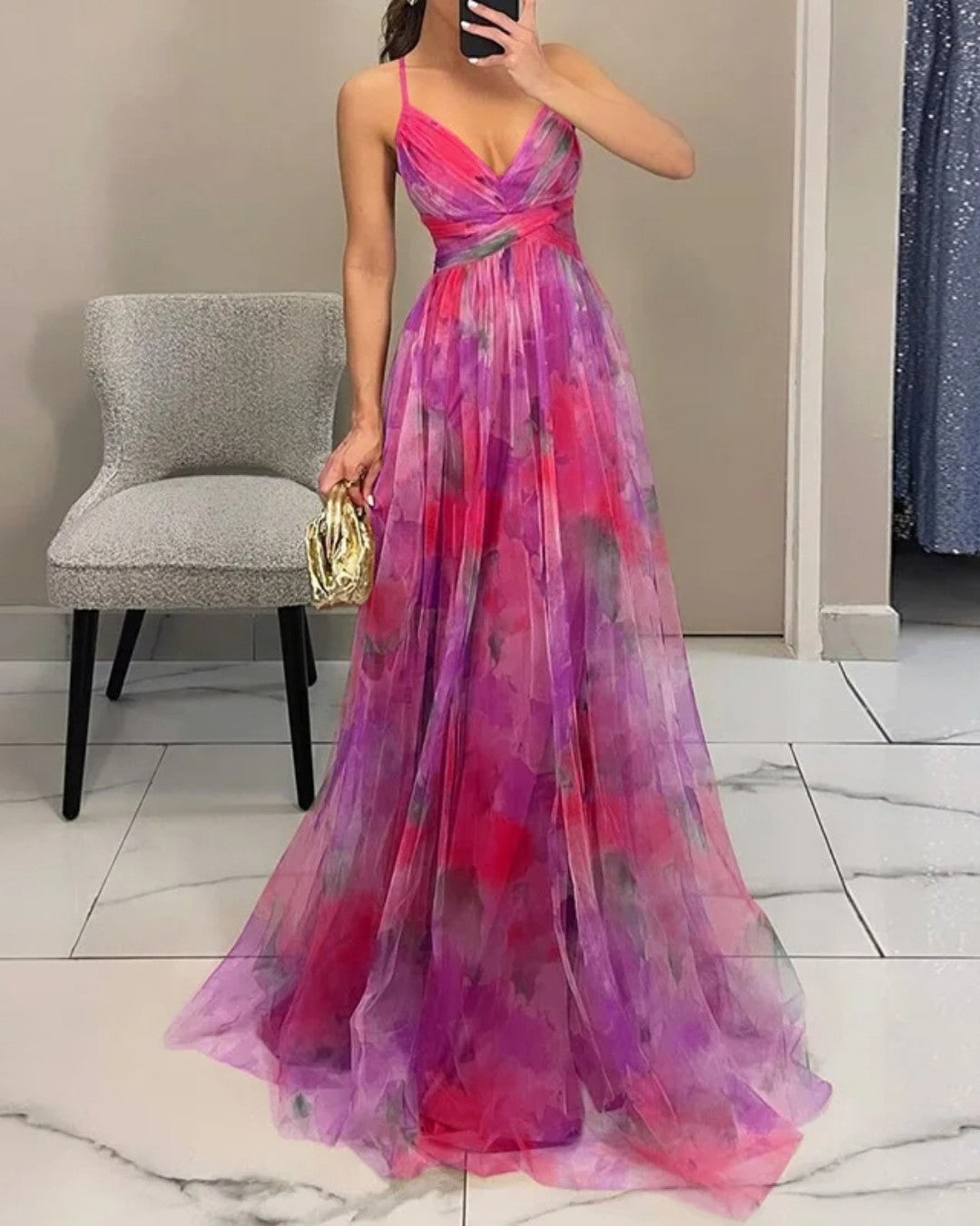 Women's Maxi Dress with Adjustable Straps and High Waist