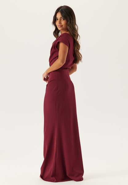 Women's Maxi Dress with Asymmetrical Neckline and Draped Front