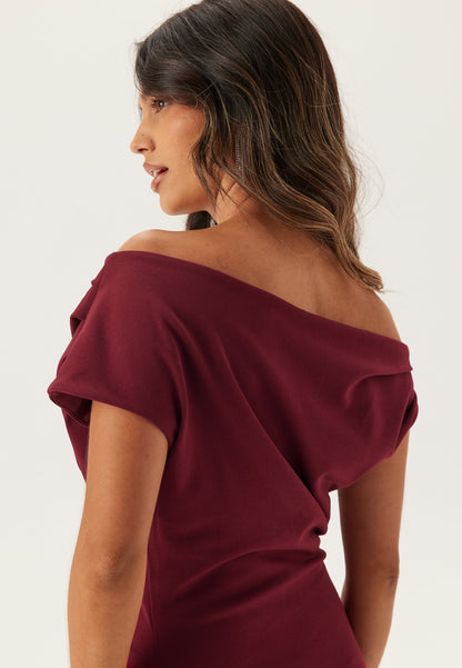 Women's Maxi Dress with Asymmetrical Neckline and Draped Front