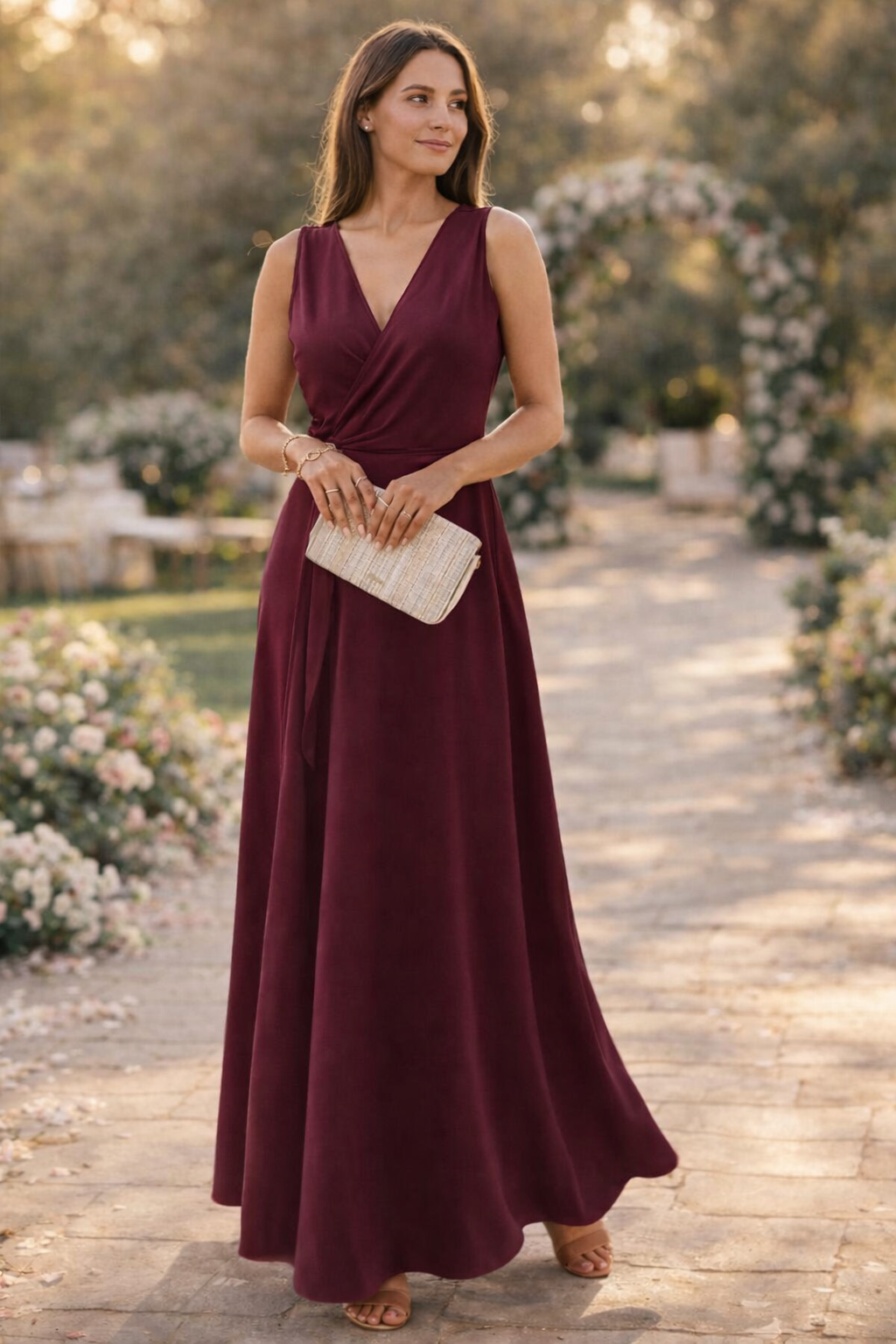 Women's Maxi Dress with Deep V-Neck and Wrap Design