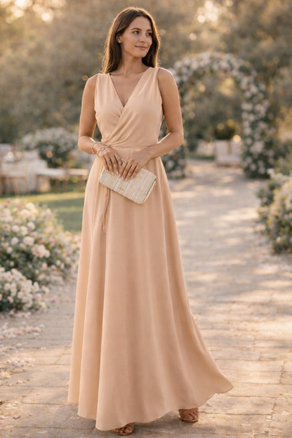 Women's Maxi Dress with Deep V-Neck and Wrap Design