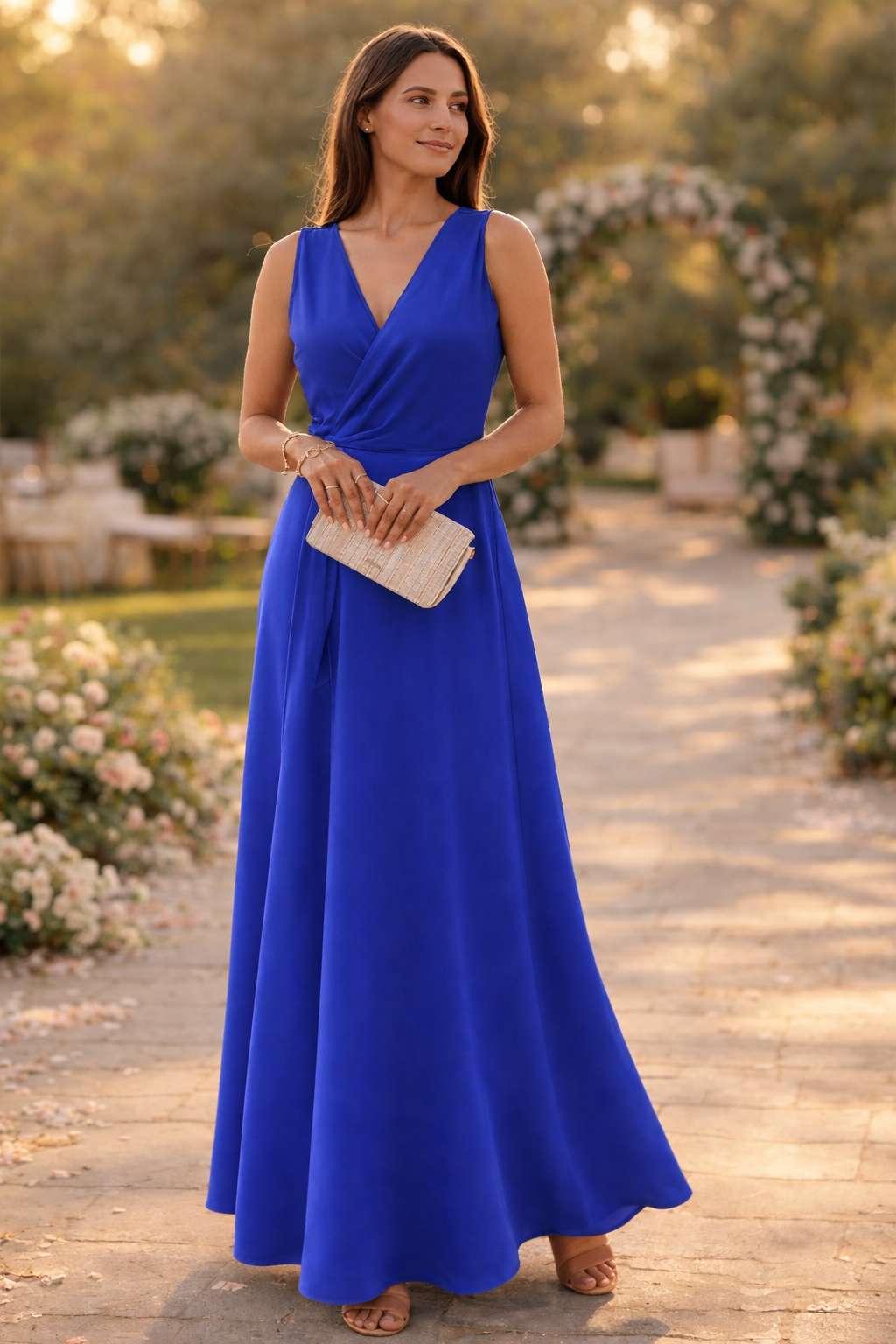 Women's Maxi Dress with Deep V-Neck and Wrap Design