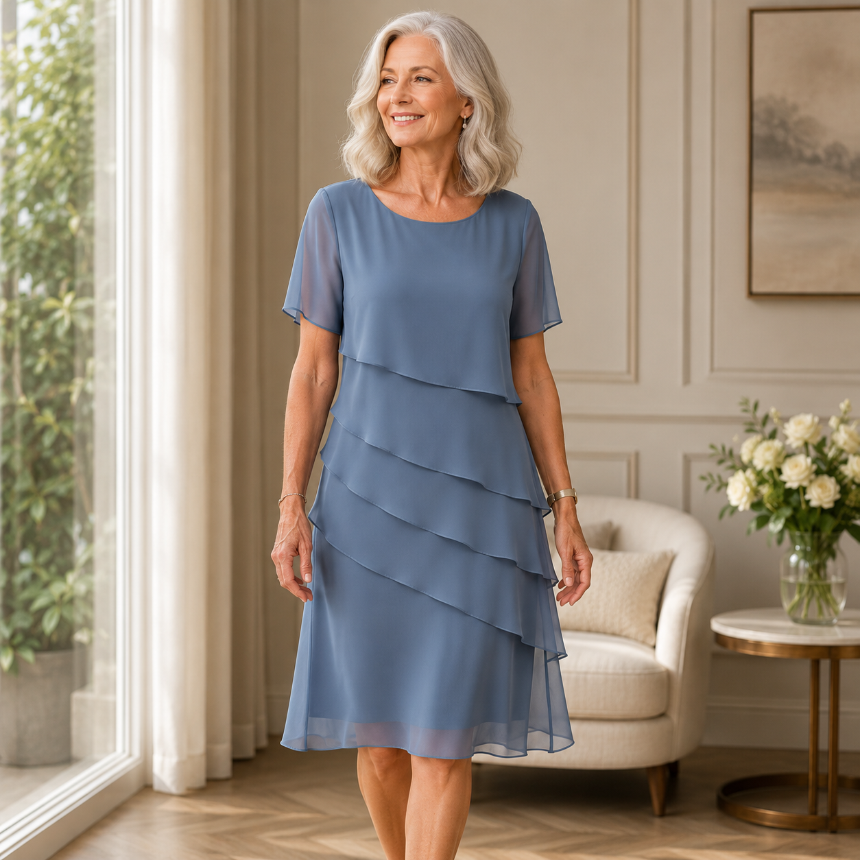Women's Maxi Dress with Elegant Ruffles and Flowing Silhouette