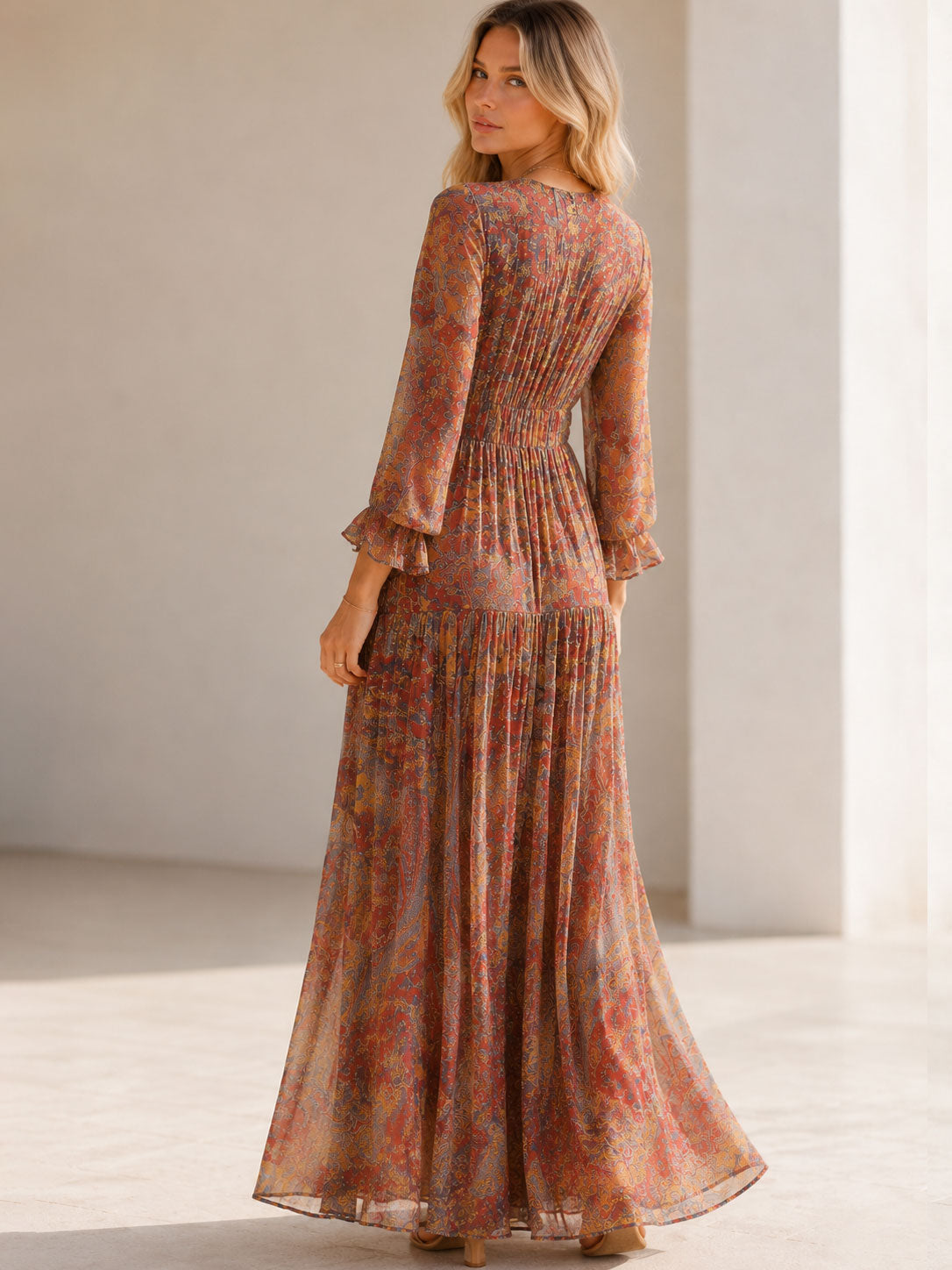 Women's Maxi Dress with Flattering Neckline and Artistic Prints