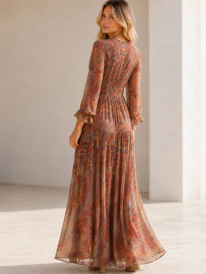 Women's Maxi Dress with Flattering Neckline and Artistic Prints