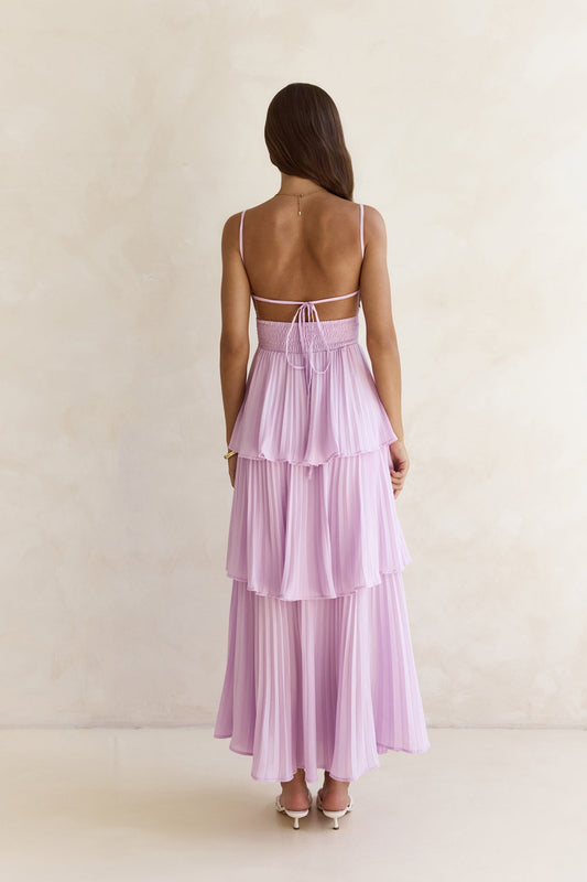 Women's Maxi Dress with Pleated Design and V-Neck