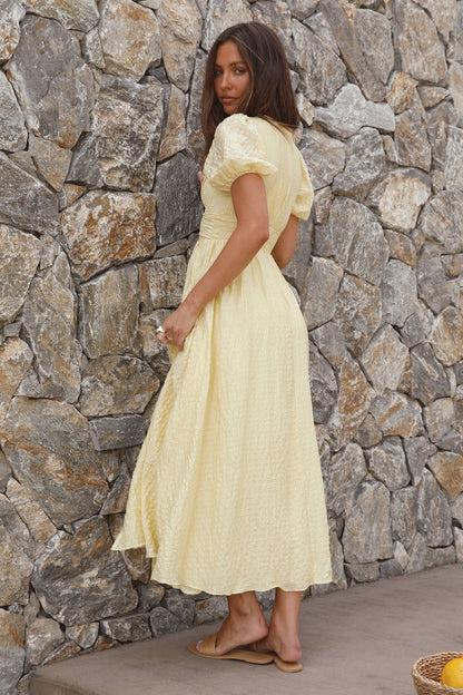 Women's Maxi Dress with Puff Sleeves and V-Neck