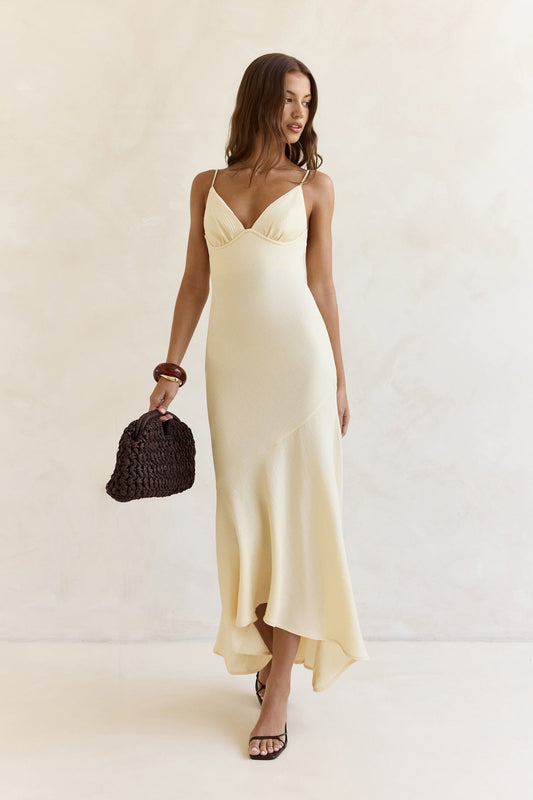 Women's Maxi Dress with V-Neck and Asymmetrical Hem