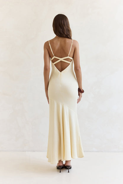 Women's Maxi Dress with V-Neck and Asymmetrical Hem