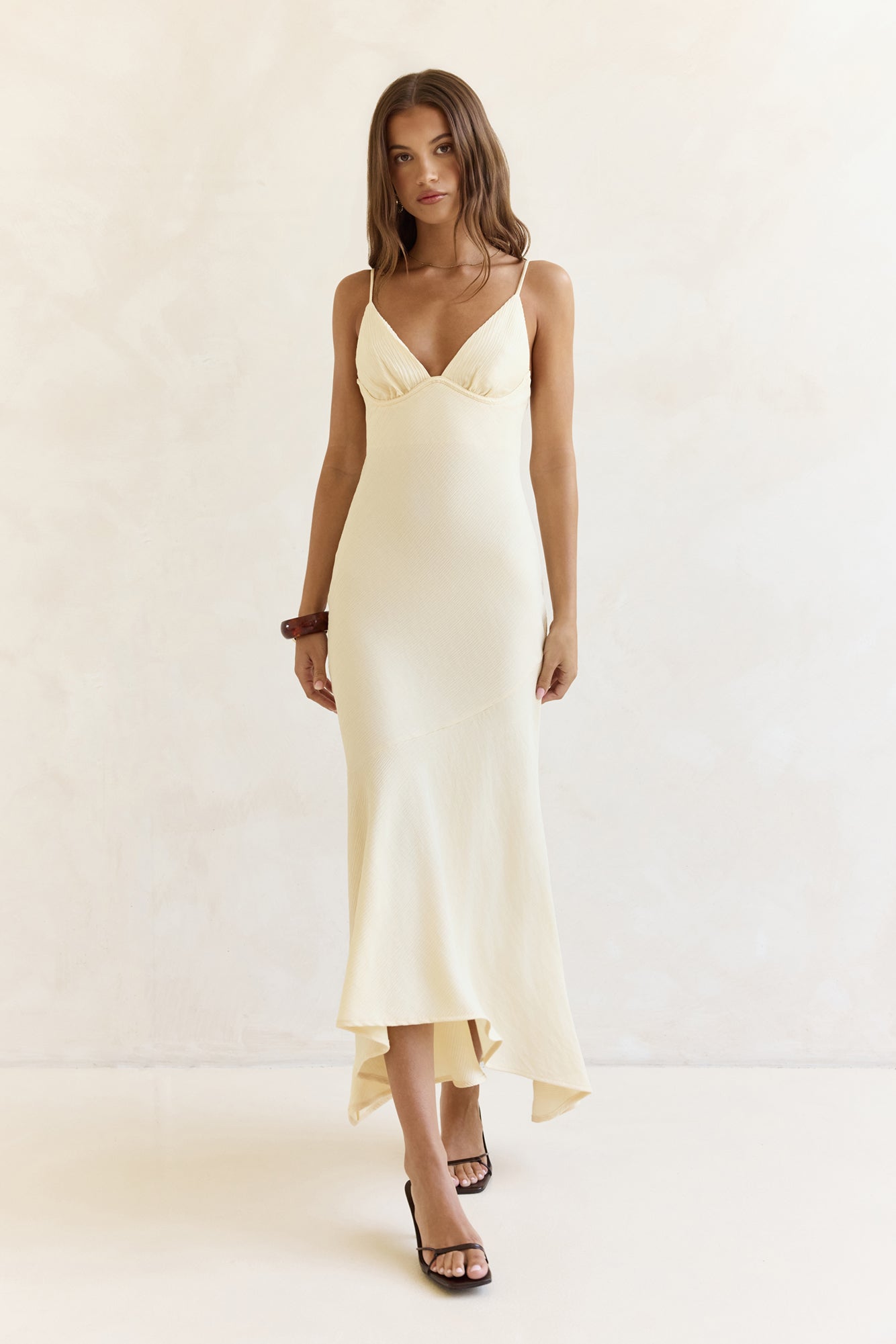 Women's Maxi Dress with V-Neck and Asymmetrical Hem