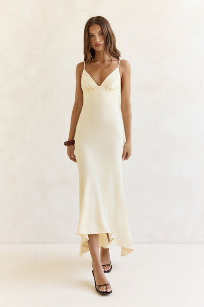 Women's Maxi Dress with V-Neck and Asymmetrical Hem