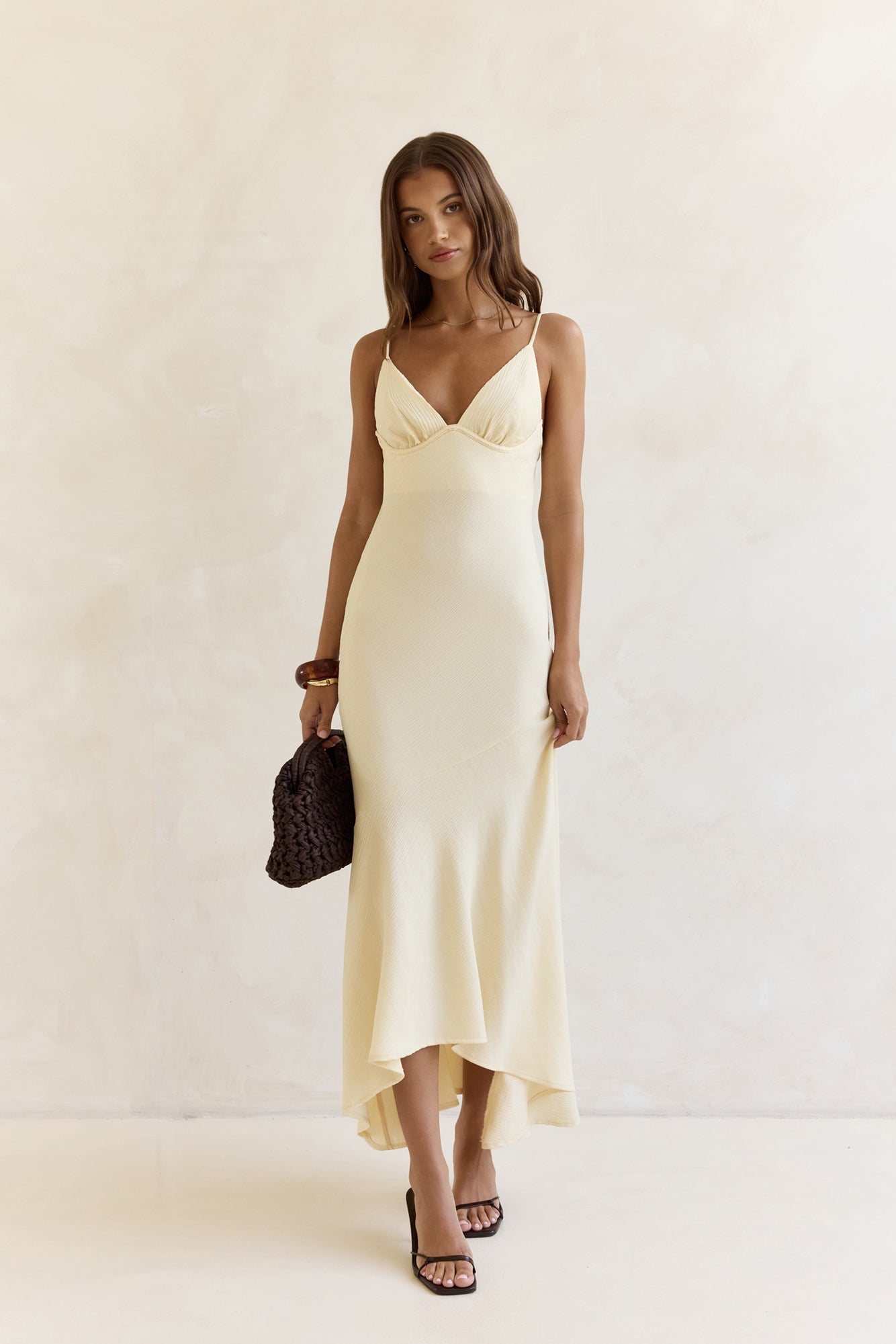 Women's Maxi Dress with V-Neck and Asymmetrical Hem