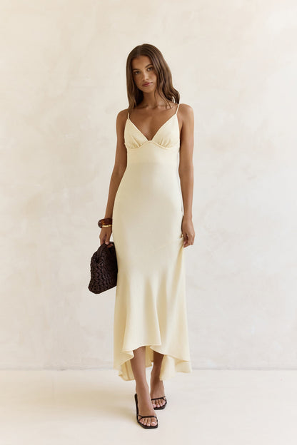 Women's Maxi Dress with V-Neck and Asymmetrical Hem