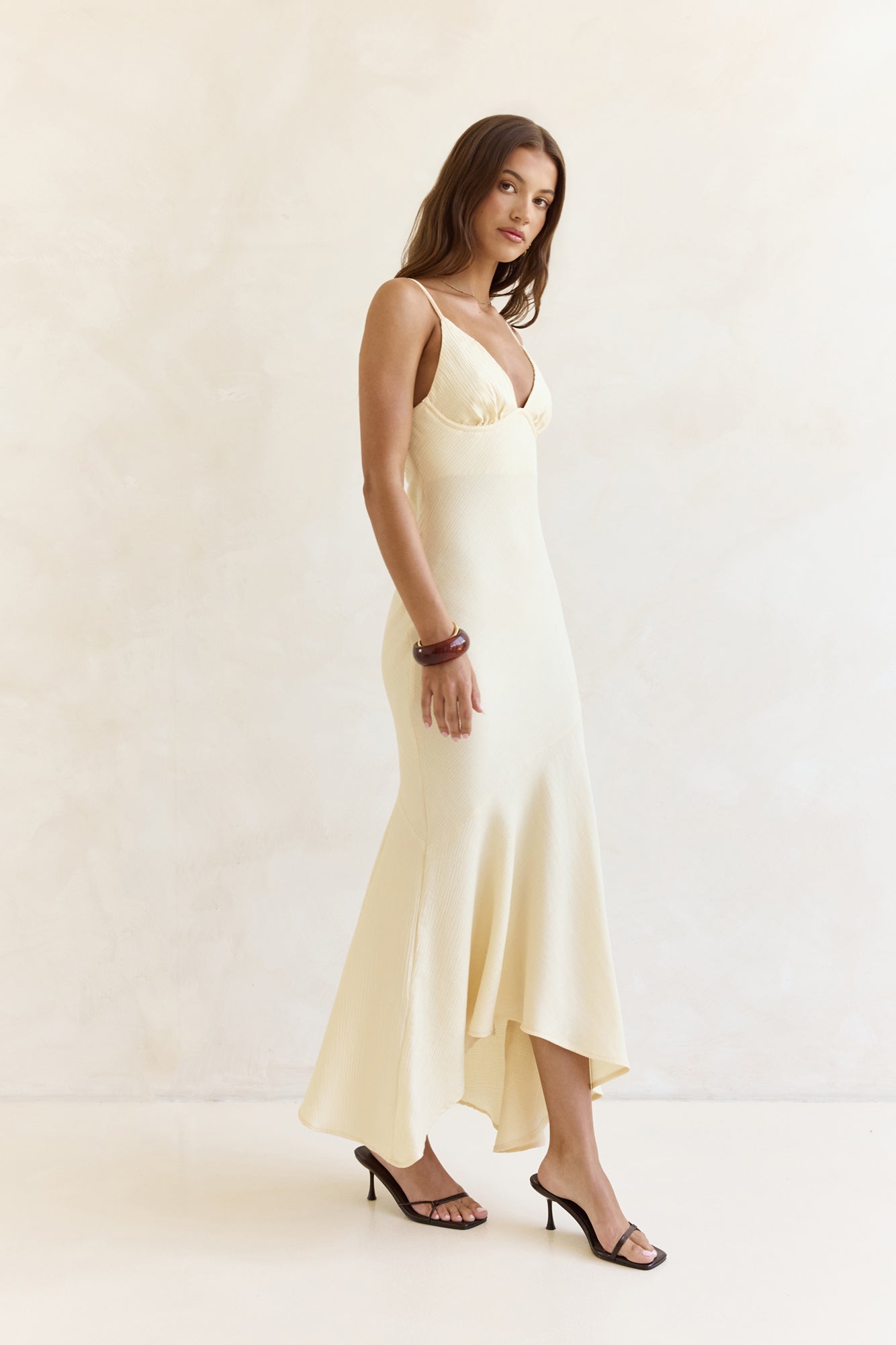 Women's Maxi Dress with V-Neck and Asymmetrical Hem