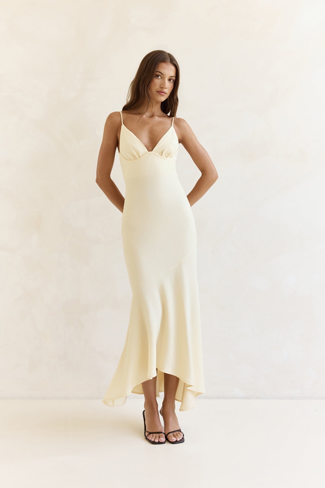 Women's Maxi Dress with V-Neck and Asymmetrical Hem