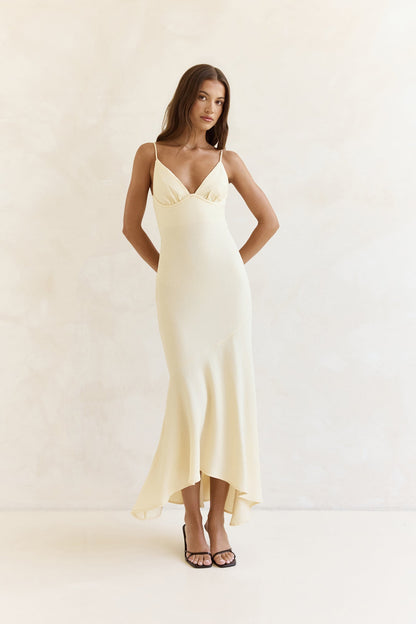 Women's Maxi Dress with V-Neck and Asymmetrical Hem