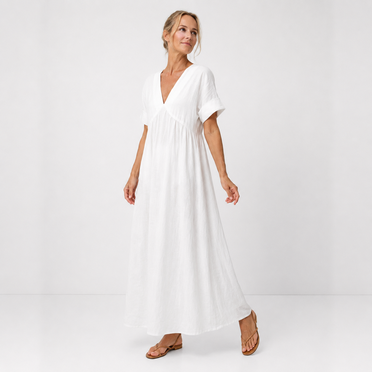 Women's Maxi Dress with V-Neck and Flowing Cut