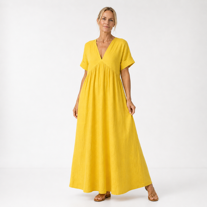 Women's Maxi Dress with V-Neck and Flowing Cut