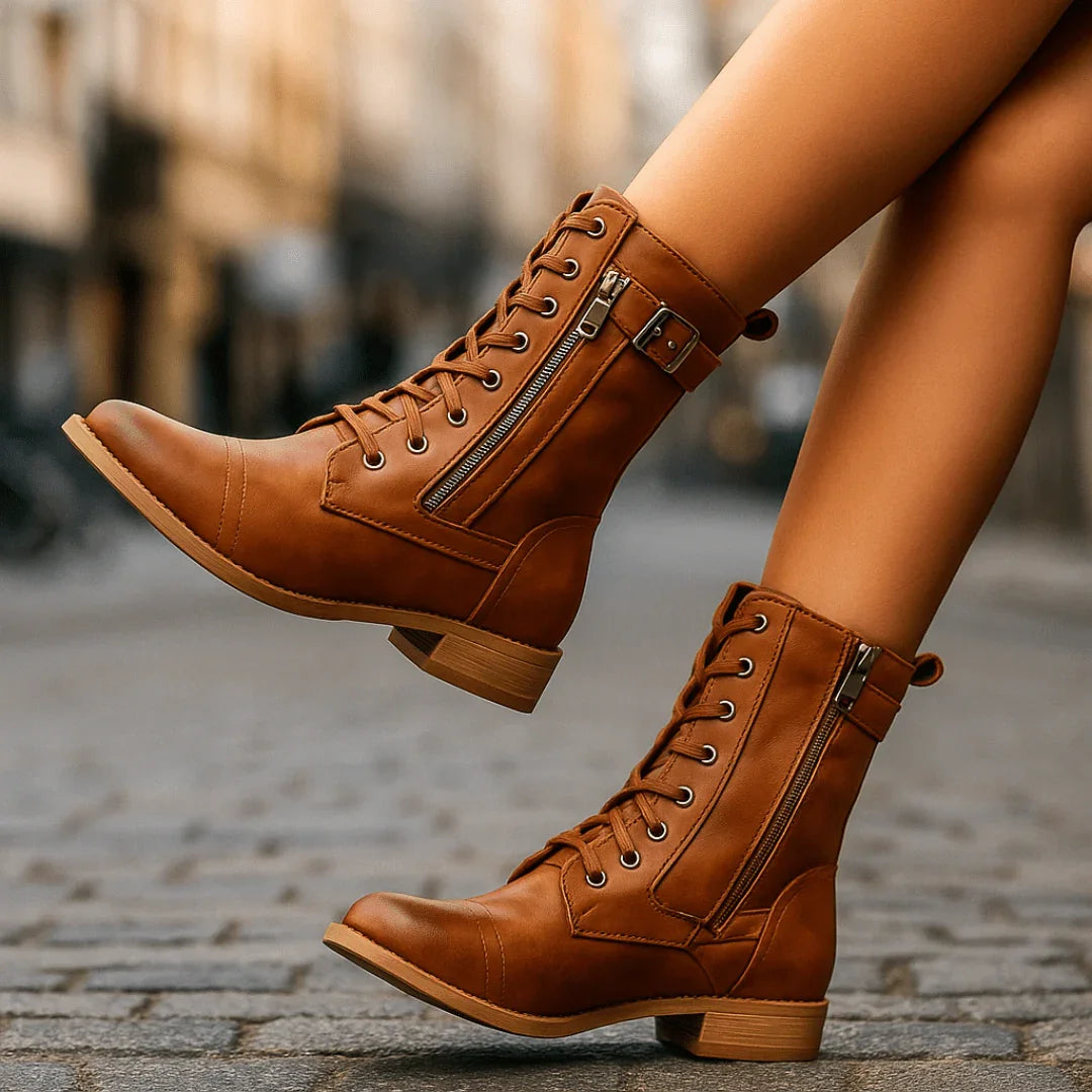 Women's Mid-Calf Lace-Up Boots with Zipper Closure