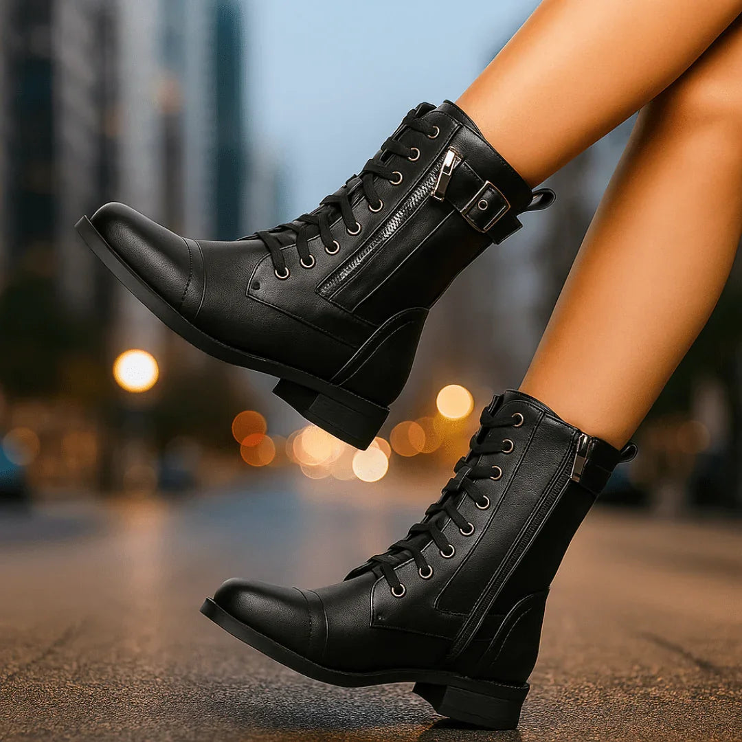 Women's Mid-Calf Lace-Up Boots with Zipper Closure