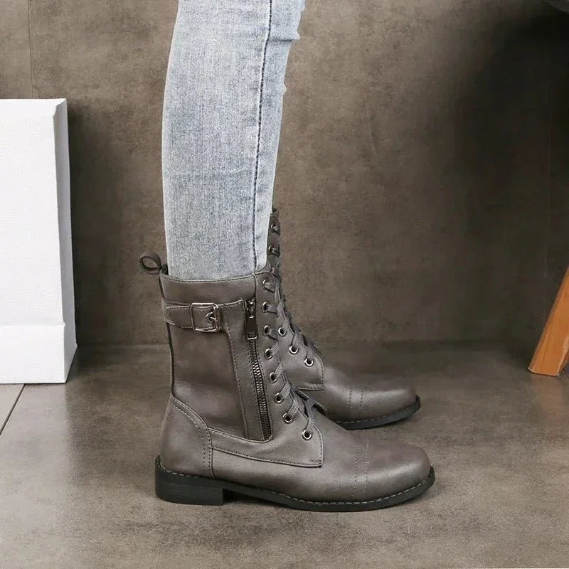 Women's Mid-Calf Lace-Up Boots with Zipper Closure