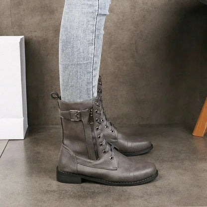 Women's Mid-Calf Lace-Up Boots with Zipper Closure