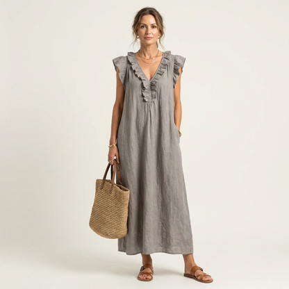 Women's Midi Dress with Elegant Ruffles and Flowy Silhouette