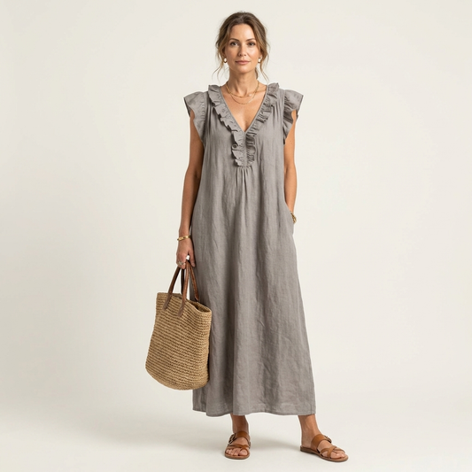 Women's Midi Dress with Elegant Ruffles and Flowy Silhouette