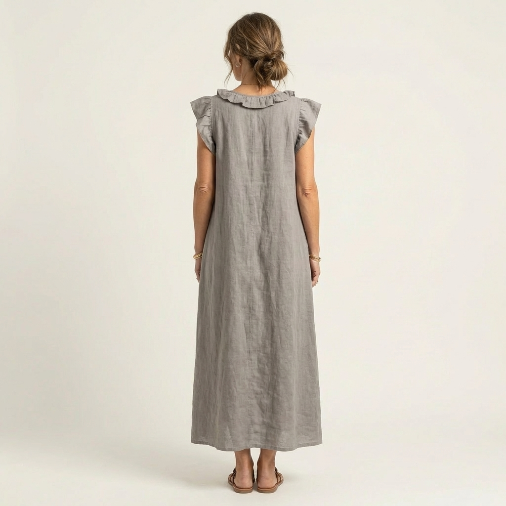 Women's Midi Dress with Elegant Ruffles and Flowy Silhouette