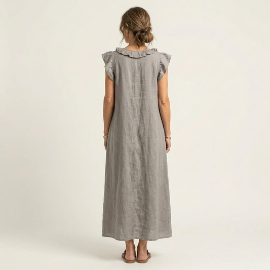 Women's Midi Dress with Elegant Ruffles and Flowy Silhouette
