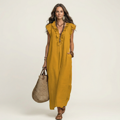 Women's Midi Dress with Elegant Ruffles and Flowy Silhouette